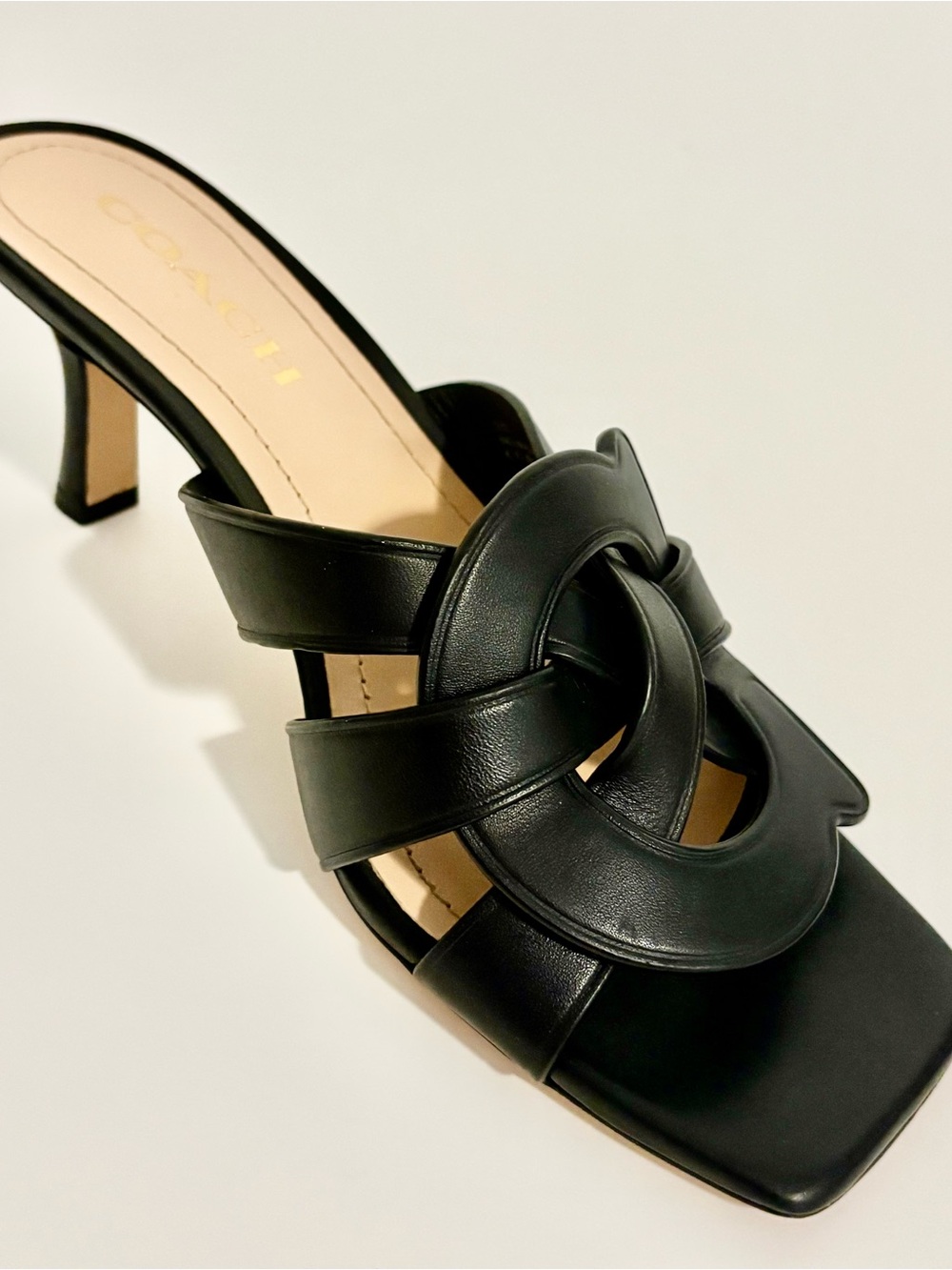 COACH - Black Leather Knotted Slide Heel - Women's Sandals - Picture 3 of 14